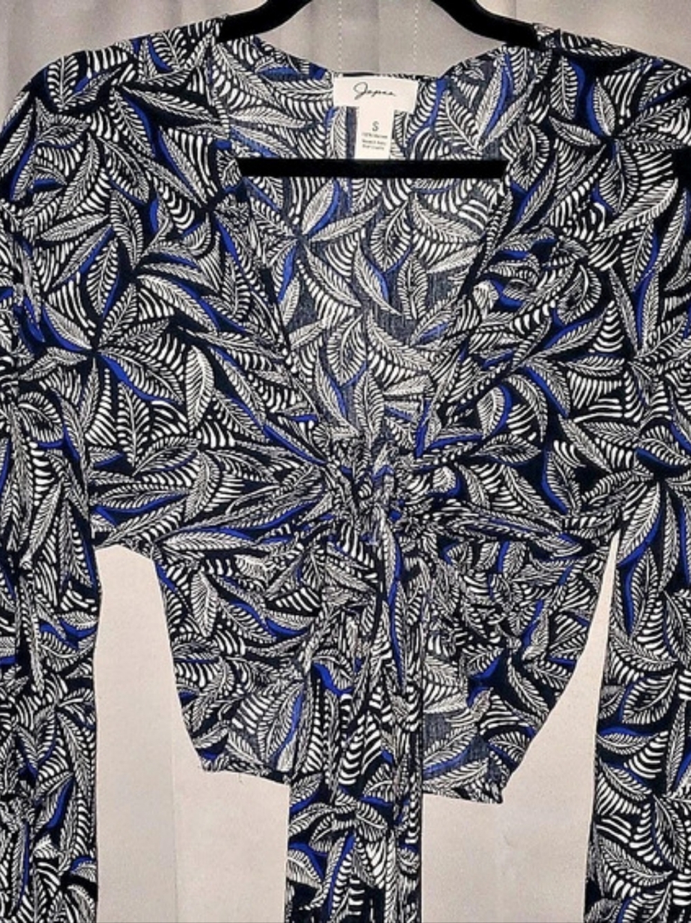 Jones New York Printed Tie-Front Blouse in Blue & Black Size Small